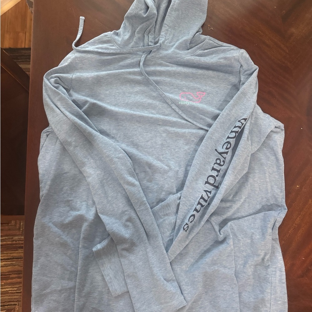 Vineyard Vines Light Blue Hoodie with Pink Logo